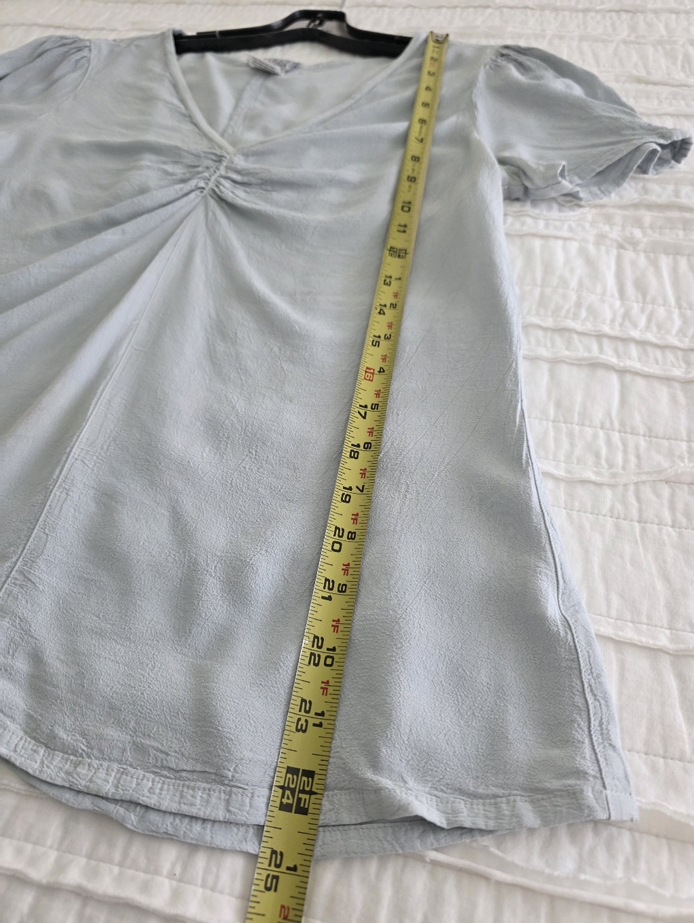 Vintage GHOST MADE IN ENGLAND Pale Blue V-Neck Gathered Front Blouse - Picture 8 of 11